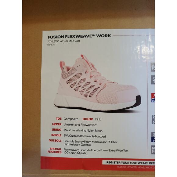 Reebok Fusion Flexweave Work Mid-Cut Womens 10.5 Pink Composite Toe Non Slip - Picture 16 of 16